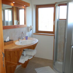 Lavabo et porte de la douche à côté